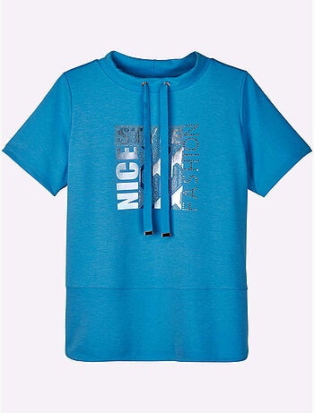 T shirt à capuche manches courtes avec imprimé graphique devant - Taille standard - Witt
