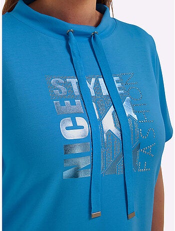 T shirt à capuche manches courtes avec imprimé graphique devant - Taille standard - Witt
