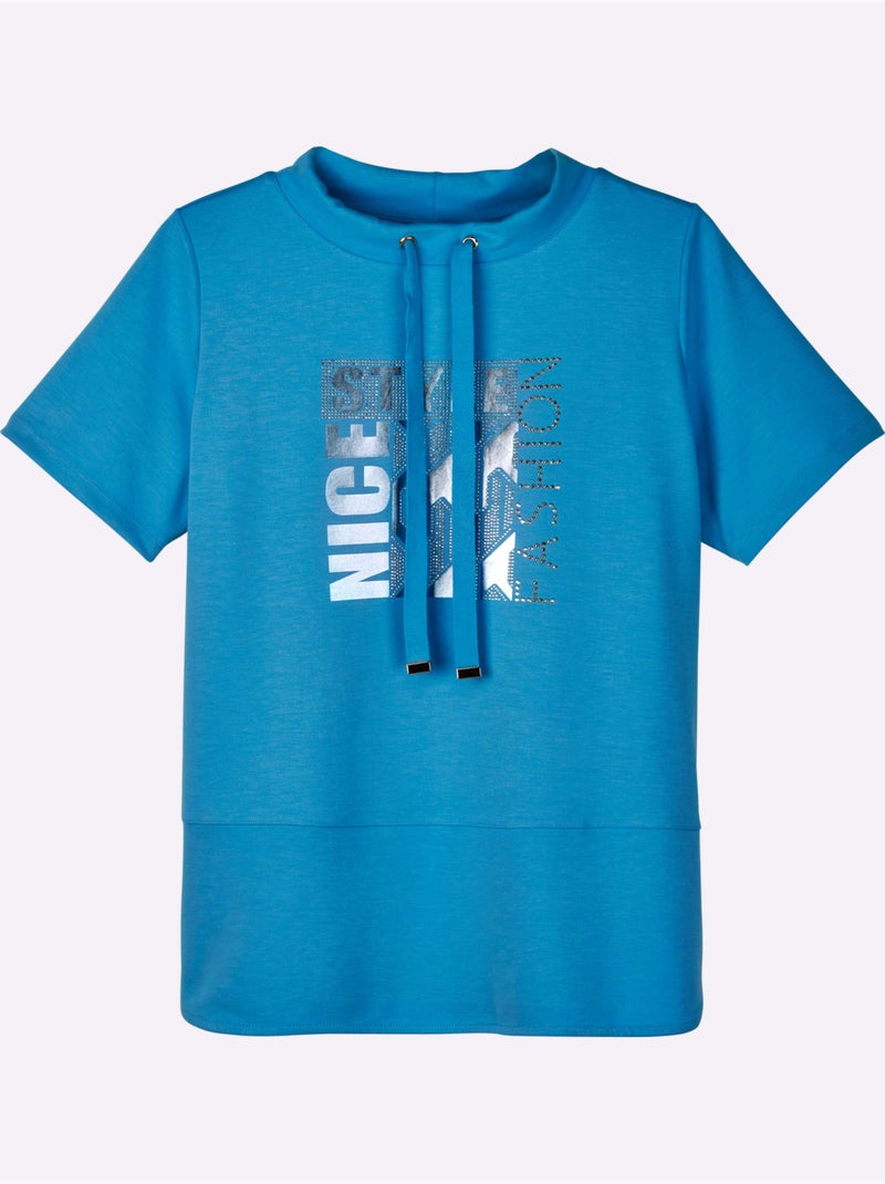 Sweat à capuche manches courtes et imprimé graphique devant - taille standard - witt Bleu ciel - Kiabi