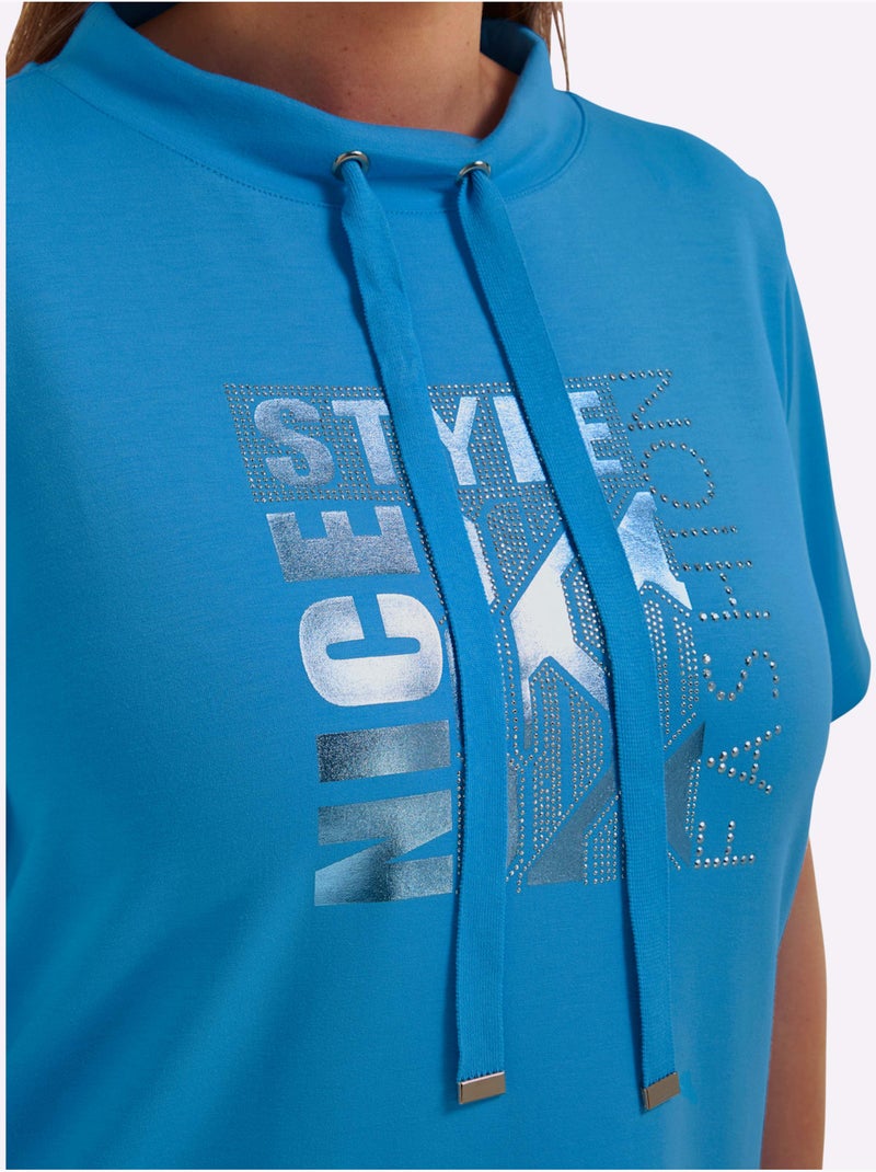 Sweat à capuche manches courtes et imprimé graphique devant - taille standard - witt Bleu ciel - Kiabi