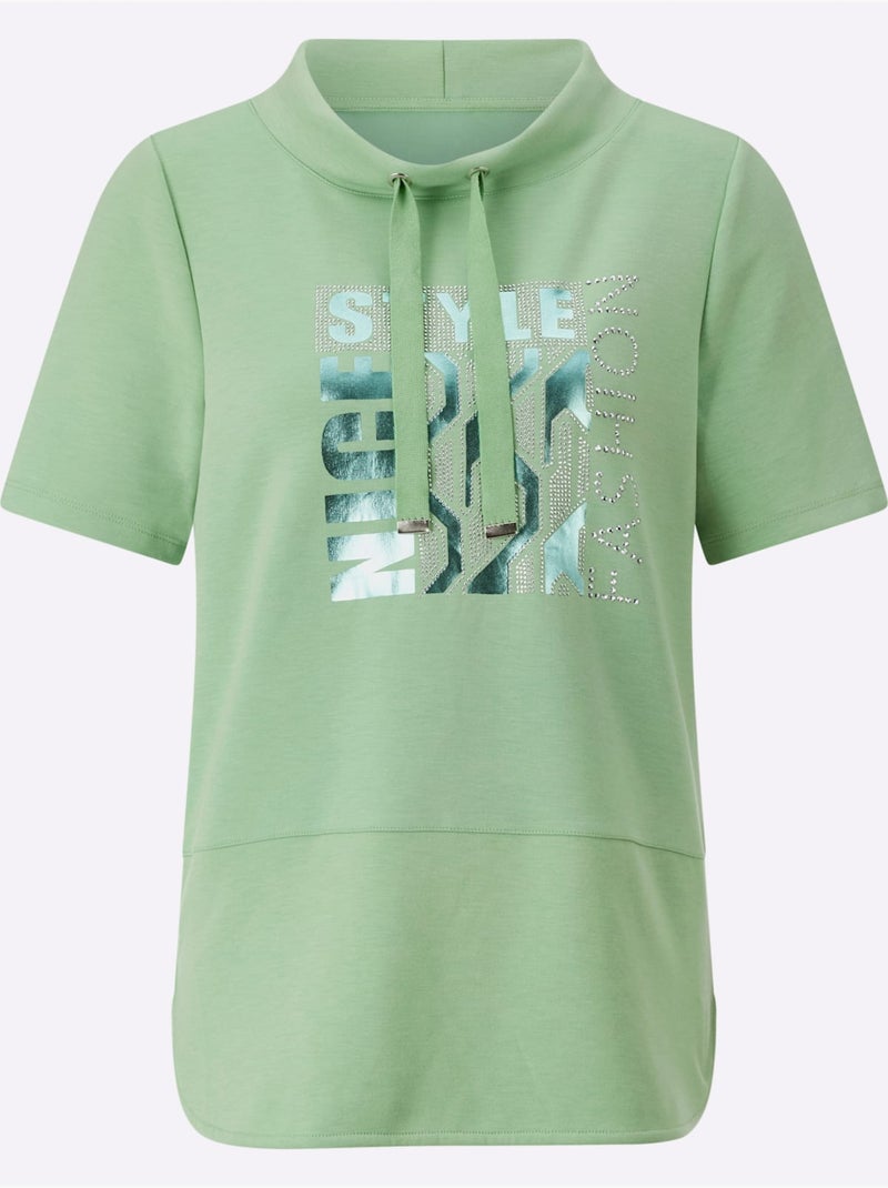 sweat à capuche manches courtes et imprimé graphique devant - Taille standard - Witt Gris Vert clair - Kiabi