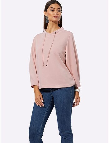Sweatshirt à capuche en mélange de modal avec manches trois quarts - Taille standard - Helline