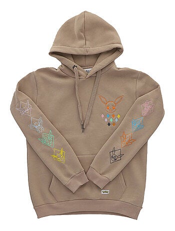 Sweat à capuche manches longues Pokémon broderies Evoli évolutions prismatiques - Polycoton