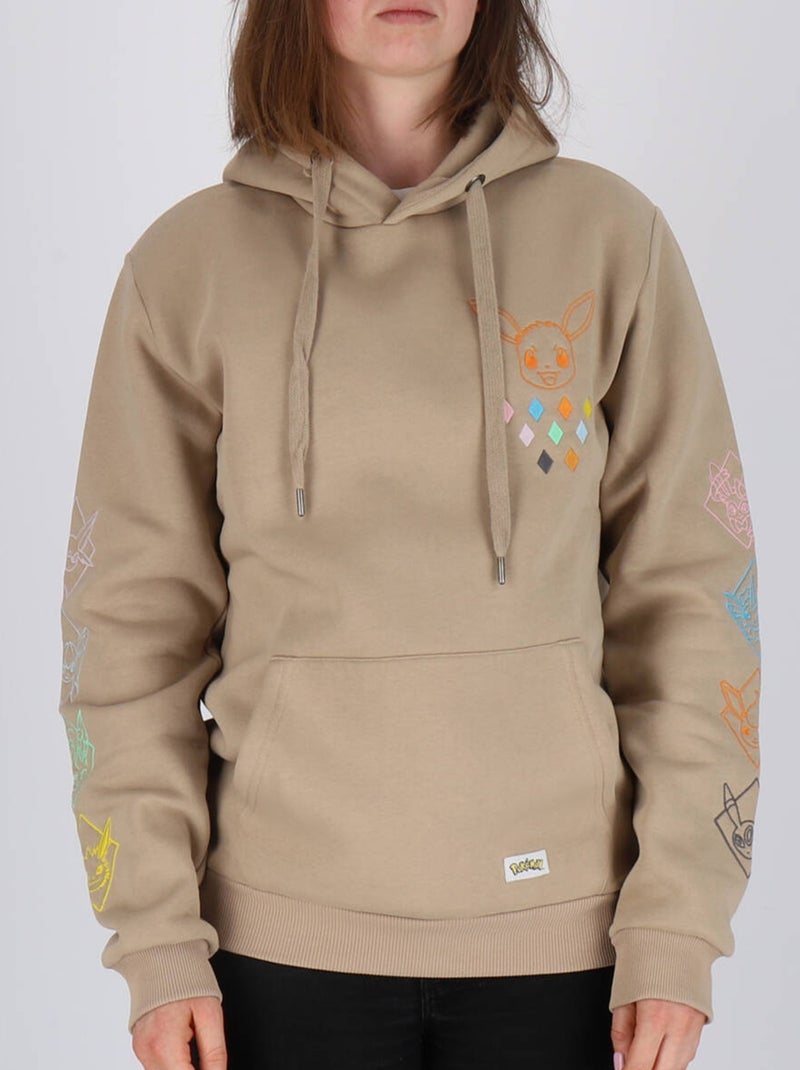 Sweat à capuche manches longues Pokémon broderies Evoli évolutions prismatiques - Polycoton Beige - Kiabi