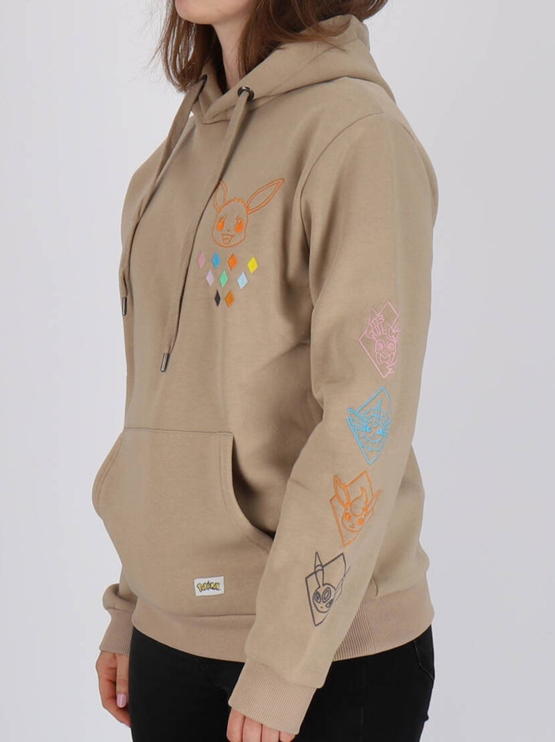 Sweat à capuche manches longues Pokémon broderies Evoli évolutions prismatiques - Polycoton Beige - Kiabi