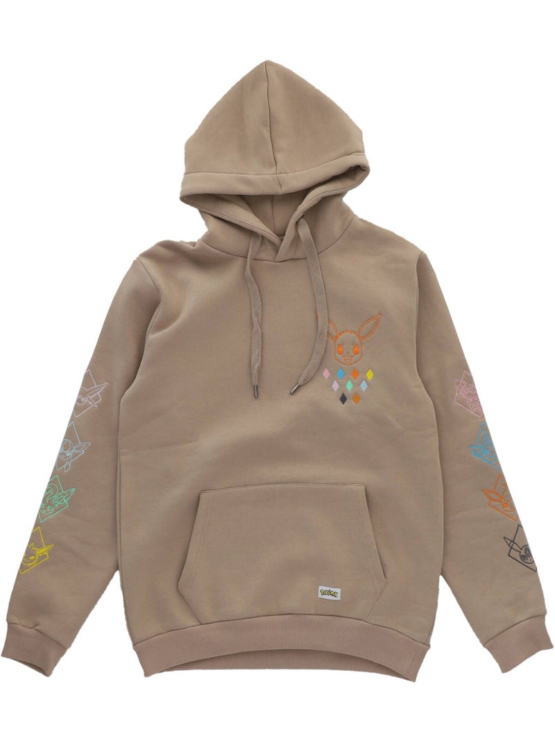 Sweat à capuche manches longues Pokémon broderies Evoli évolutions prismatiques - Polycoton Beige - Kiabi