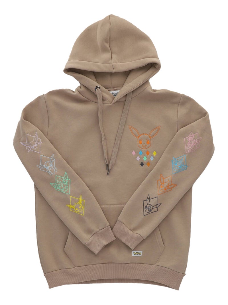 Sweat à capuche manches longues Pokémon broderies Evoli évolutions prismatiques - Polycoton Beige - Kiabi