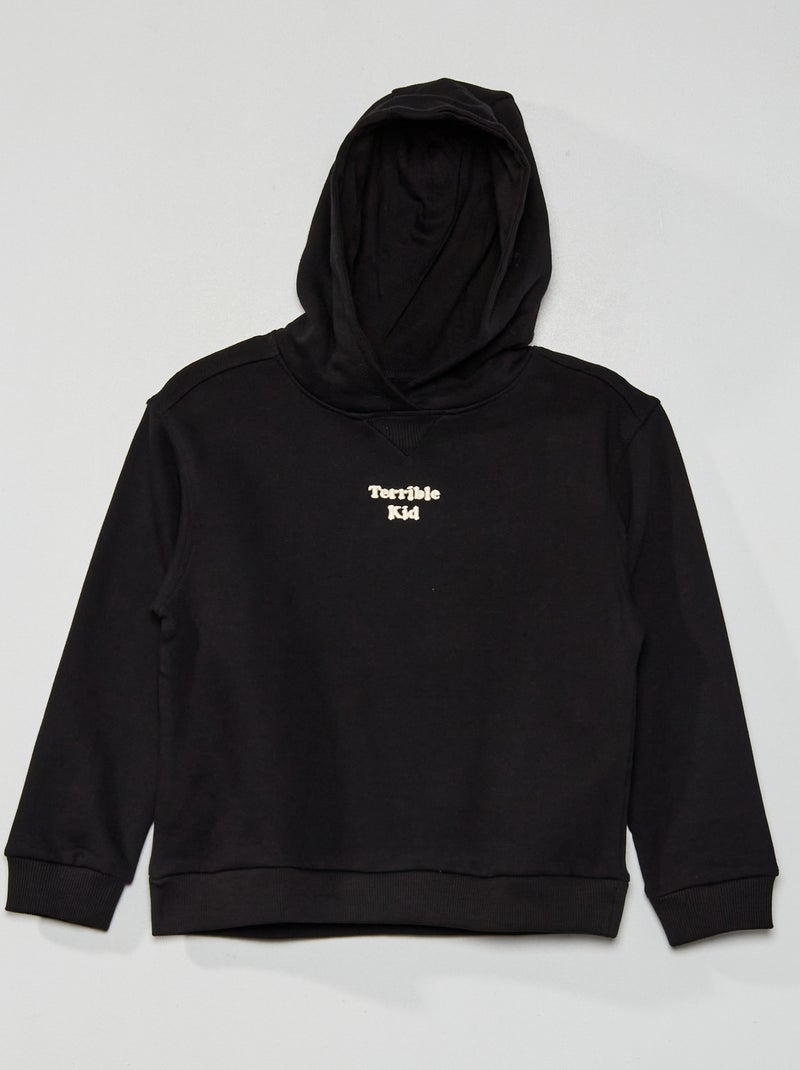 Sweat à capuche message brodé Noir - Kiabi