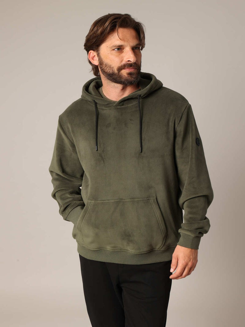 Sweat à capuche molletonné effet polaire avec poche kangourou 'Deeluxe' Vert bouteille - Kiabi