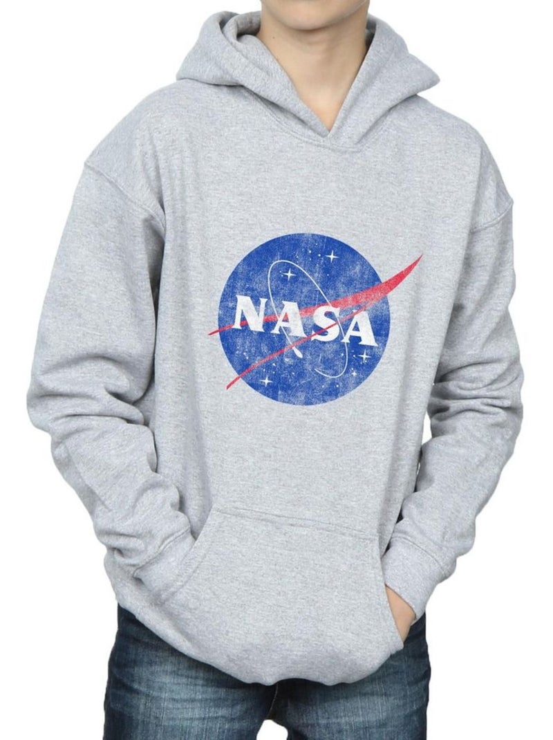 Sweat à capuche motif/style insigne - nasa Gris chiné - Kiabi