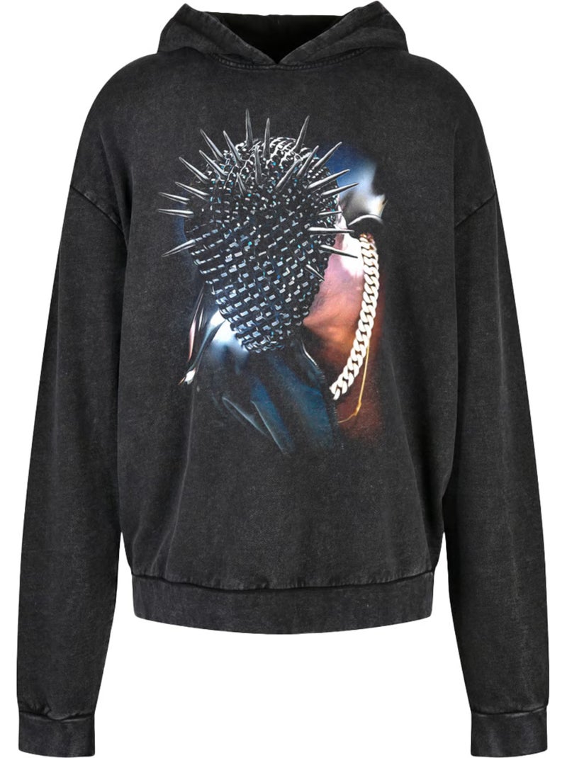 Sweat à capuche motif/style masque épineux - mister tee gris anthracite - Kiabi