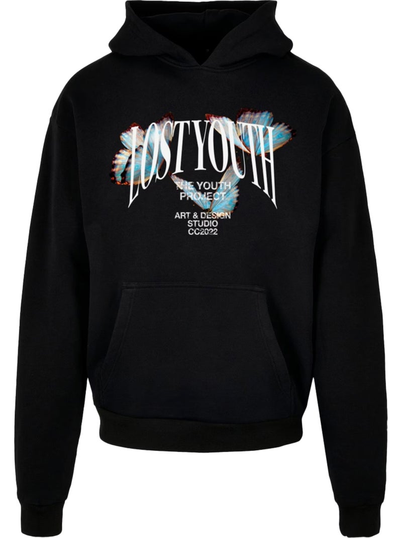 Sweat à capuche motif/style papillon - lost youth Noir - Kiabi