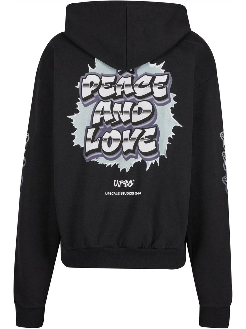 Sweat à capuche motif/style peace and love - mister tee Noir - Kiabi