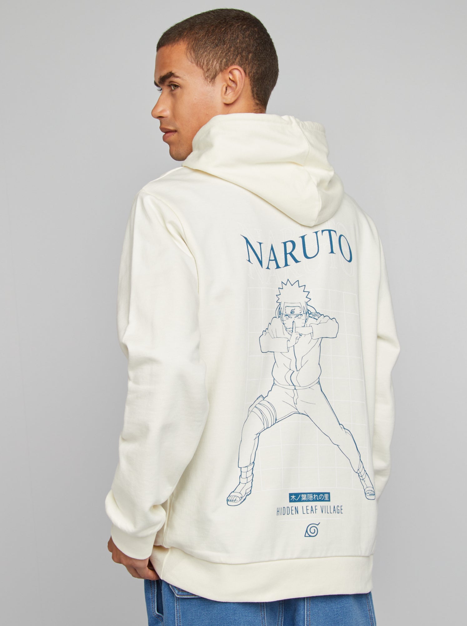 Pull Hoodie Naruto Garçon 9-10 Ans Blanc Coton Avec Logo