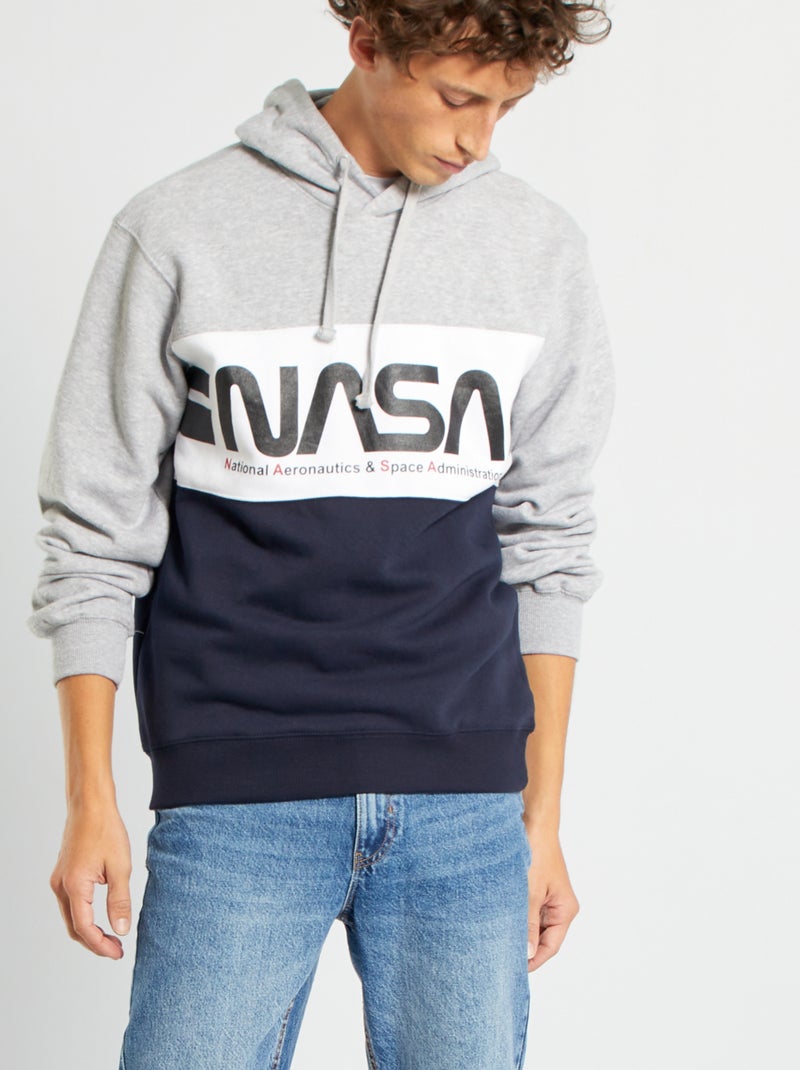 Sweat à capuche 'NASA' gris/blanc/bleu marine - Kiabi