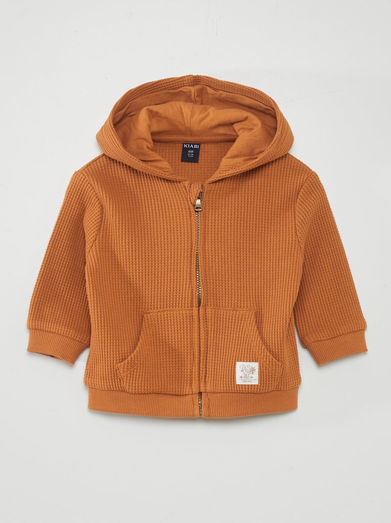Sweat à capuche nid d'abeilles Orange - Kiabi