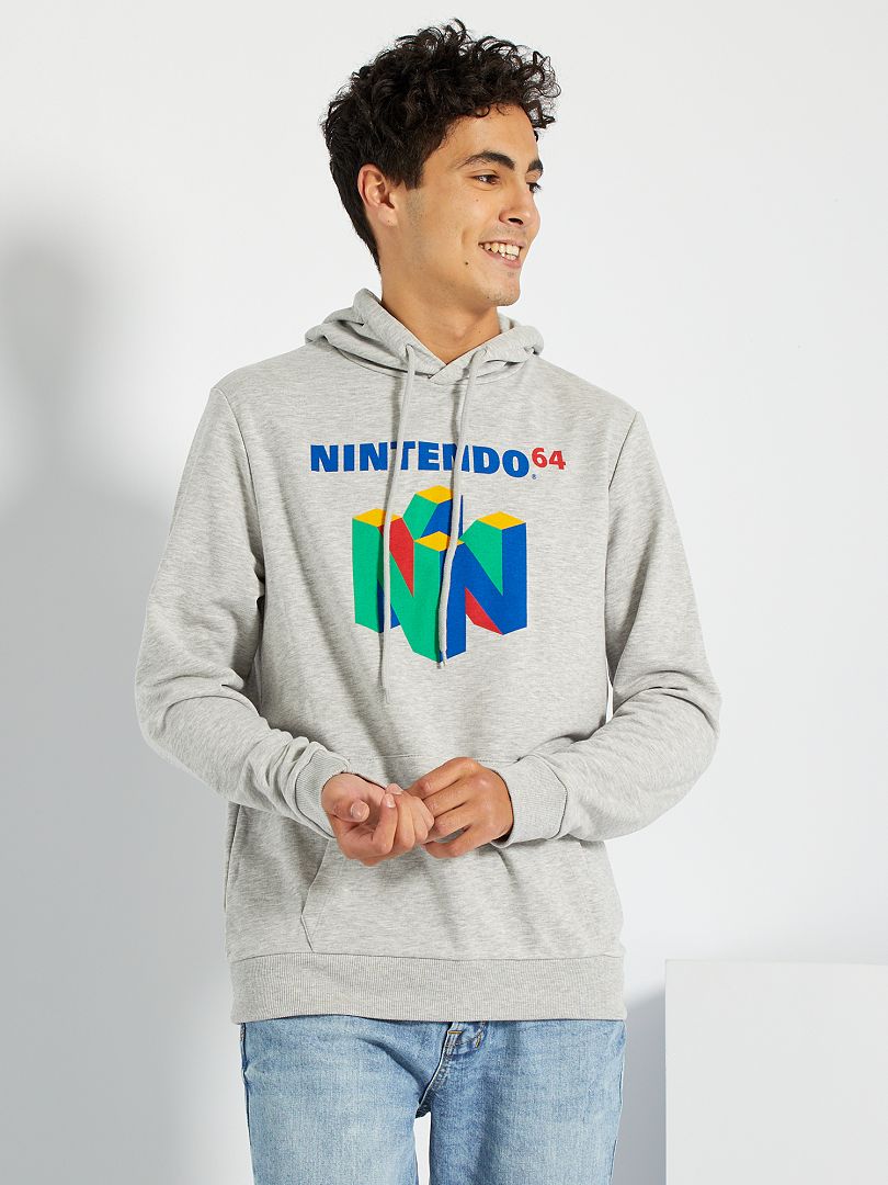 Sweat à capuche 'Nintendo 64' gris clair chiné - Kiabi