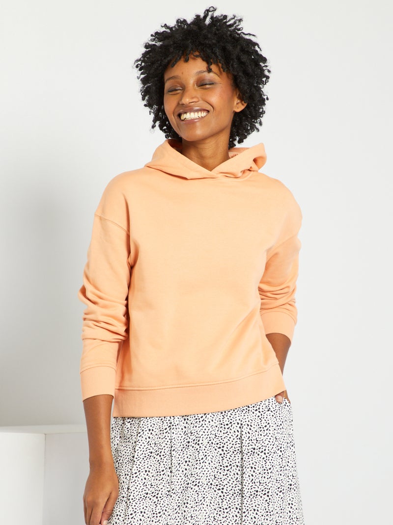 Sweat à capuche Orange pêche - Kiabi