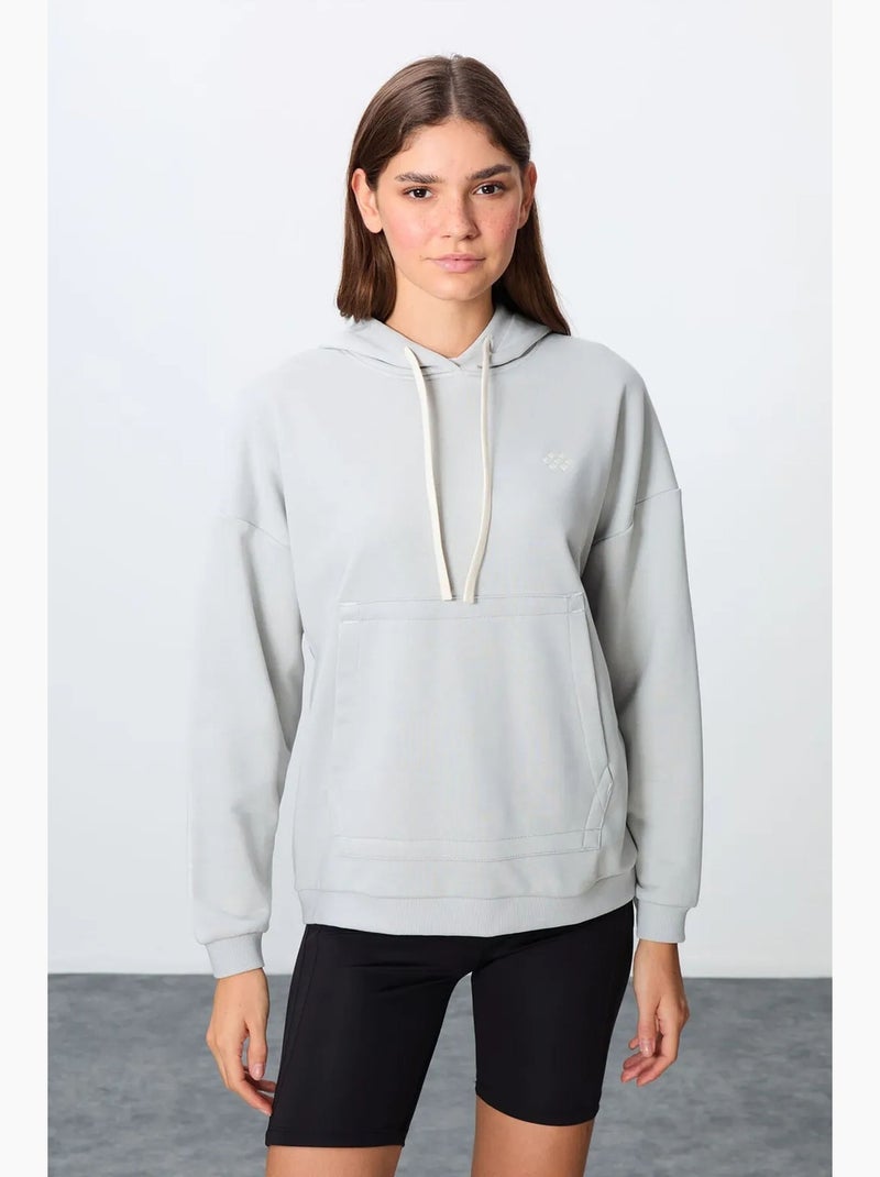 Sweat à capuche oversize avec poche tommy Gris clair - Kiabi