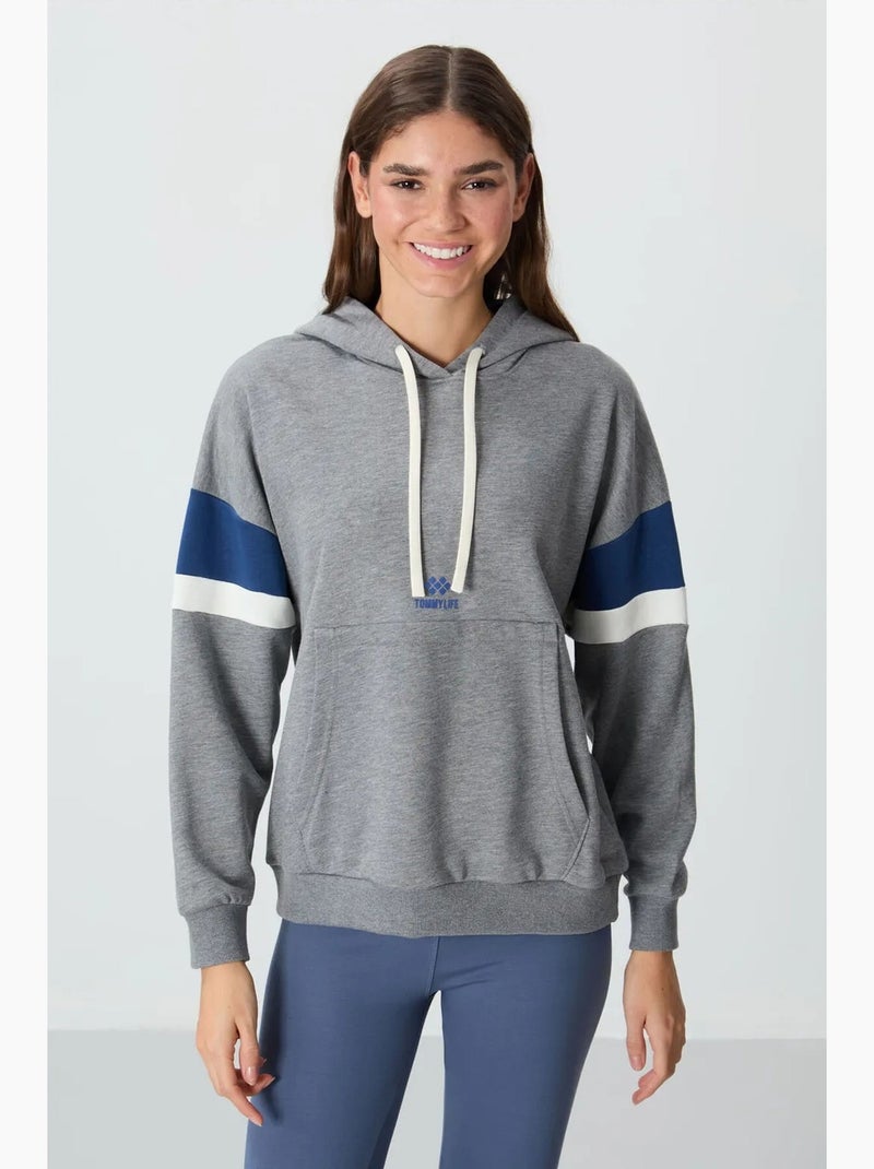 Sweat à capuche oversize color block tommy Gris Bleu Blanc - Kiabi