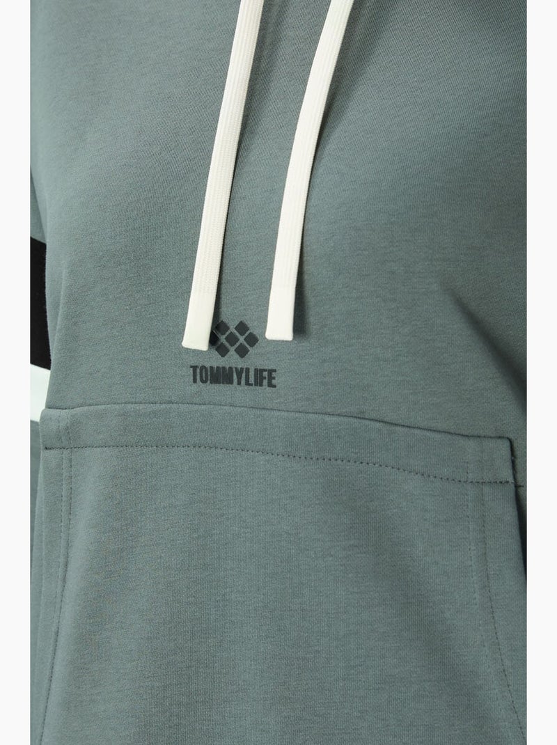 Sweat à capuche oversize color block tommy Noir Vert - Kiabi