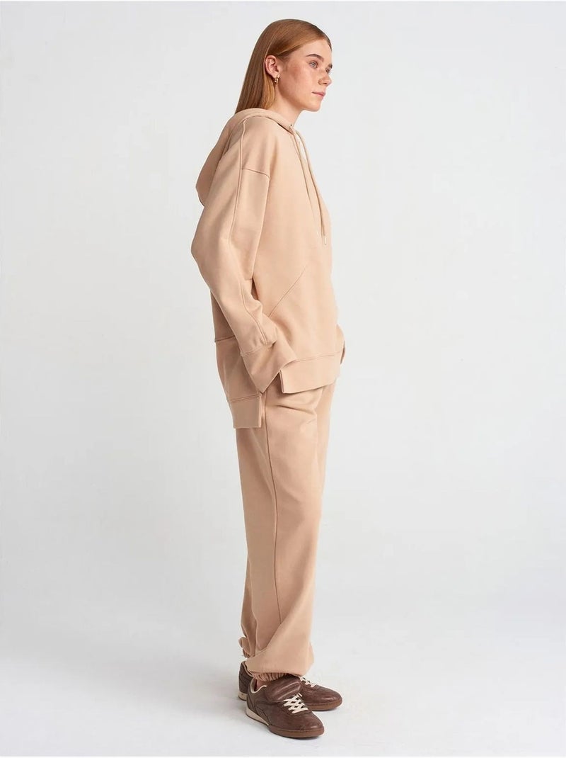 Sweat à capuche oversize en coton avec fente dilvin Beige argile - Kiabi