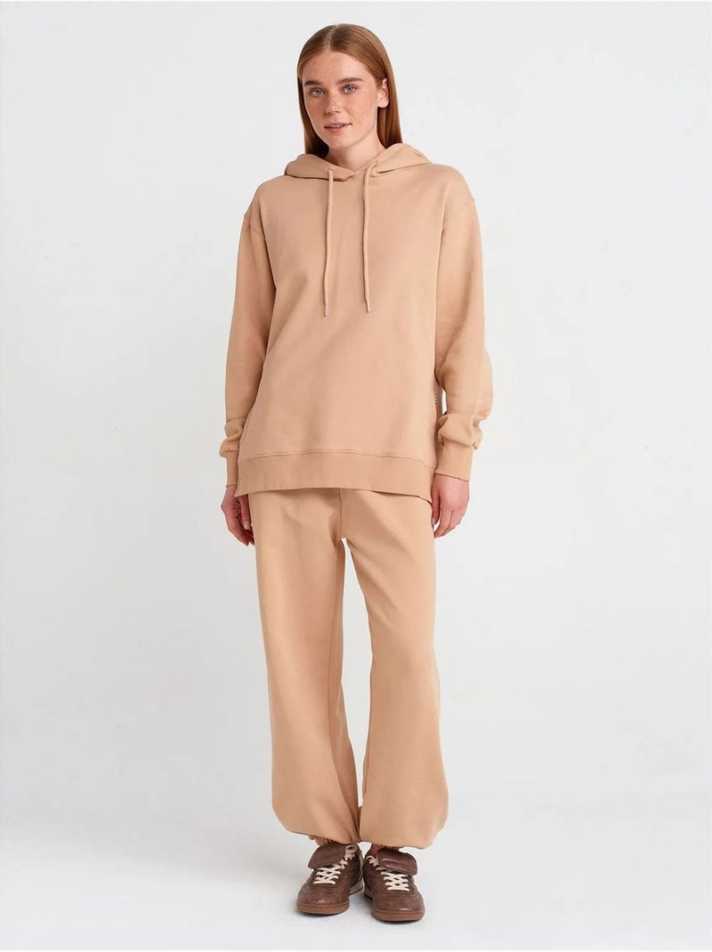 Sweat à capuche oversize en coton avec zip dilvin Beige argile - Kiabi