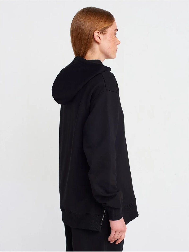 Sweat à capuche oversize en coton avec zip dilvin Noir - Kiabi