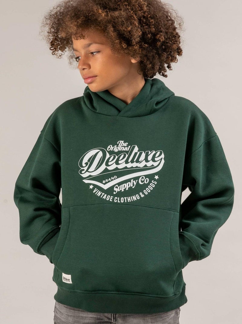 Sweat à capuche, poche kangourou, print logo sur le devant 'Deeluxe' Vert forêt - Kiabi