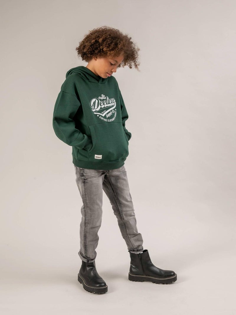 Sweat à capuche, poche kangourou, print logo sur le devant 'Deeluxe' Vert forêt - Kiabi