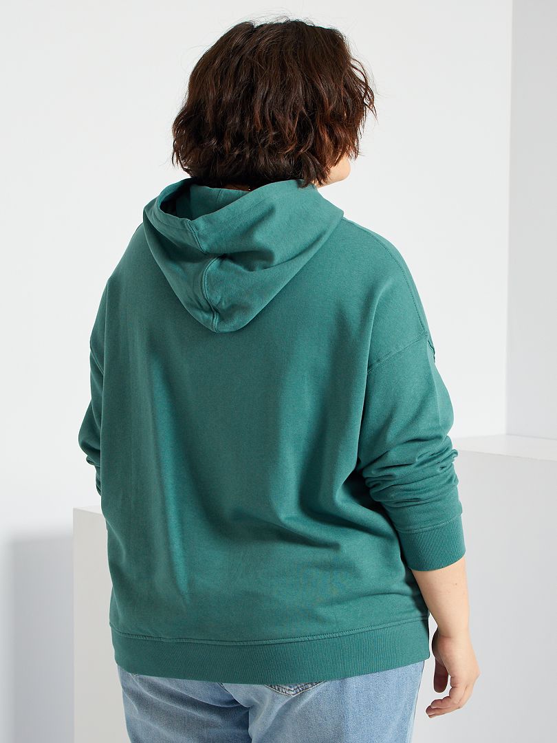 Pull Femme Sweat à Capuche Col Bouton Poche Kangourou Oversize