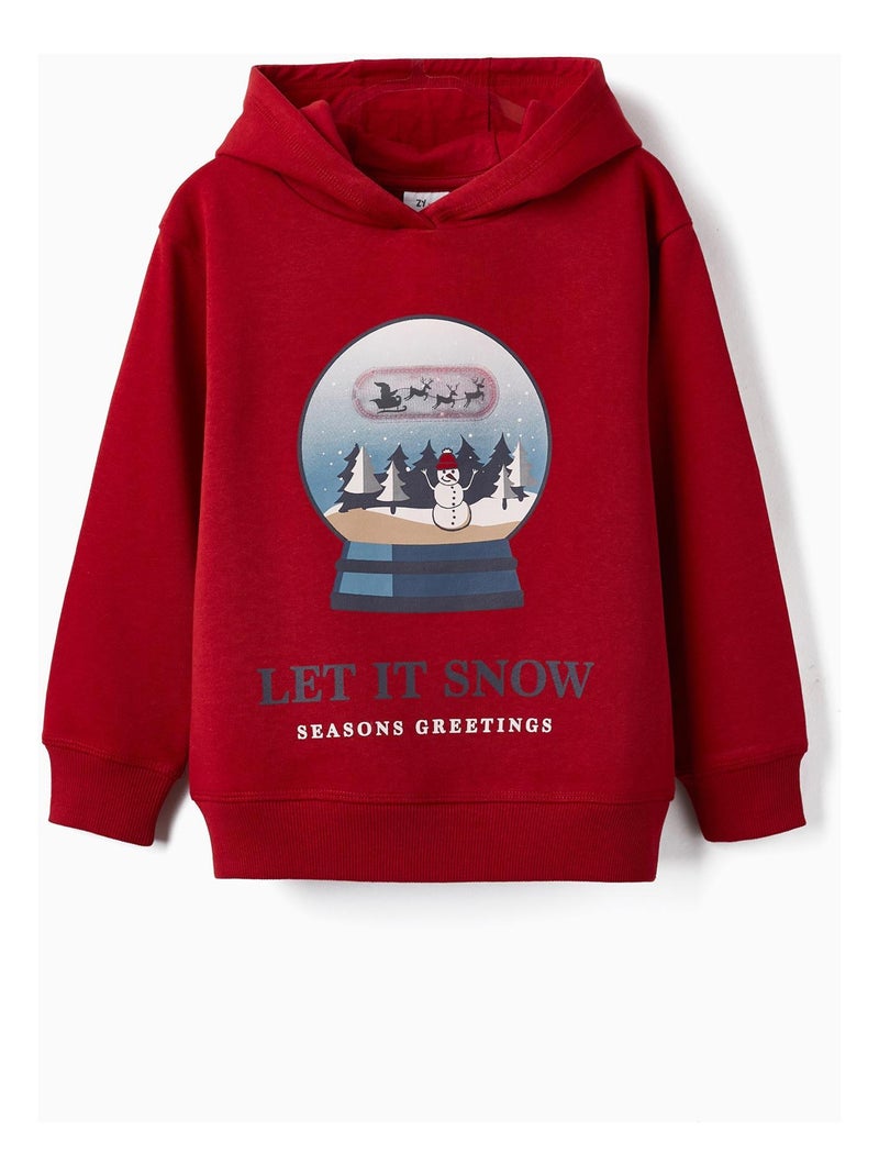 Sweat à capuche pour garçon 'Let It Snow'   NOËL Rouge - Kiabi