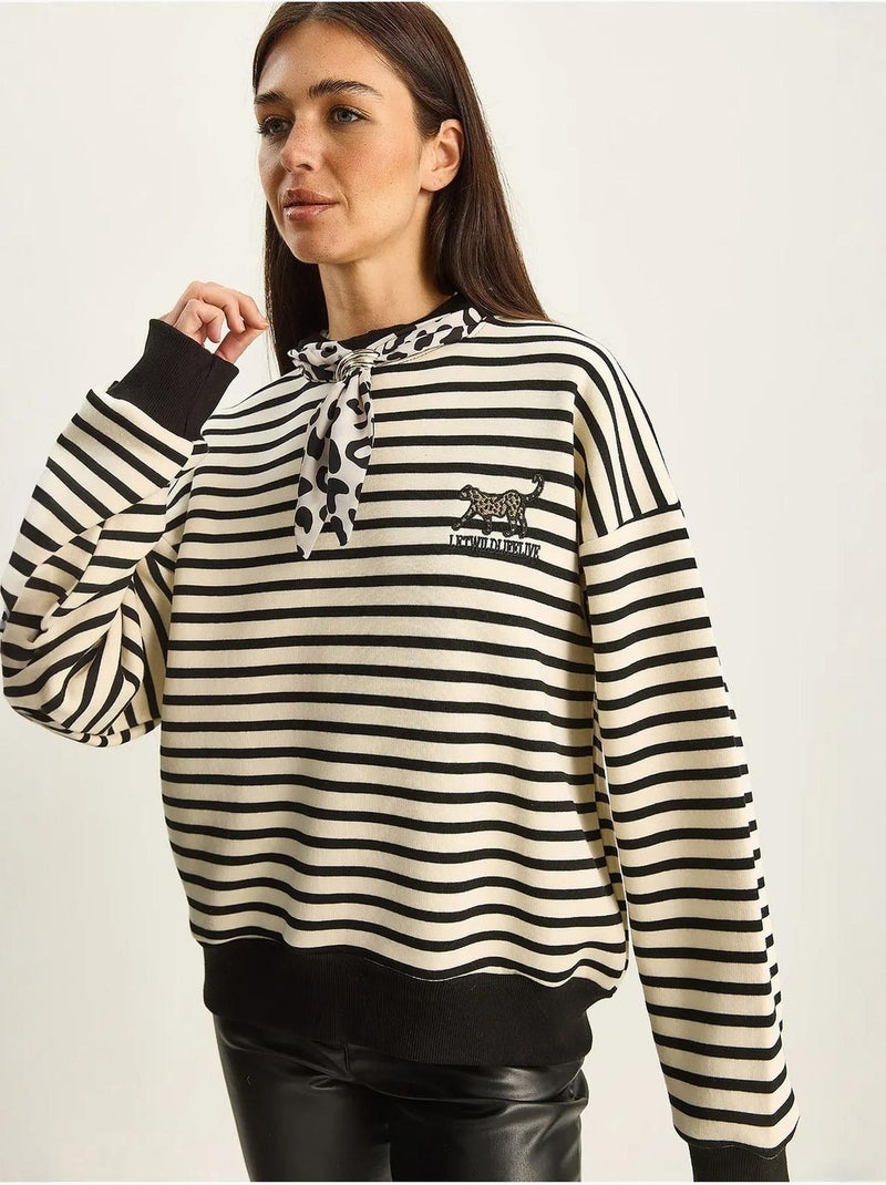 Sweat à capuche rayé avec cordon de serrage lucci Crème - Kiabi