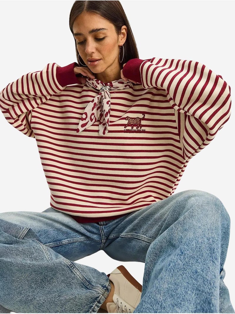 Sweat à capuche rayé avec cordon de serrage lucci Rouge cachemire - Kiabi
