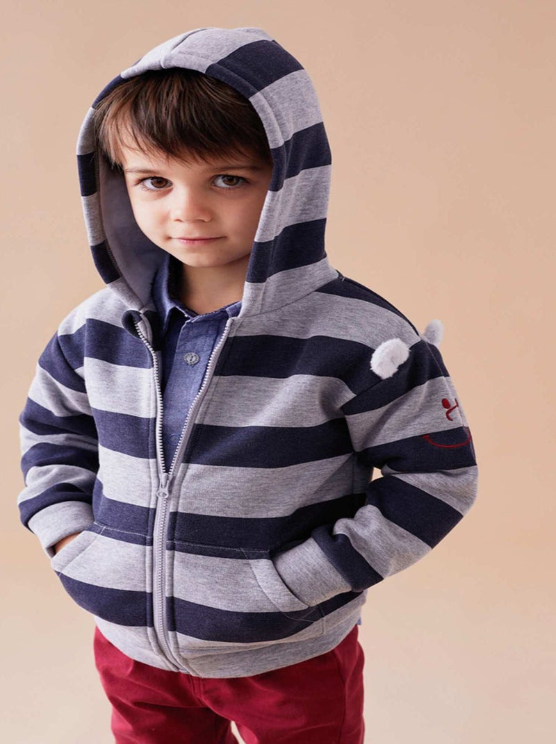 Sweat à capuche rayé, gris/bleu foncé Gris - Kiabi