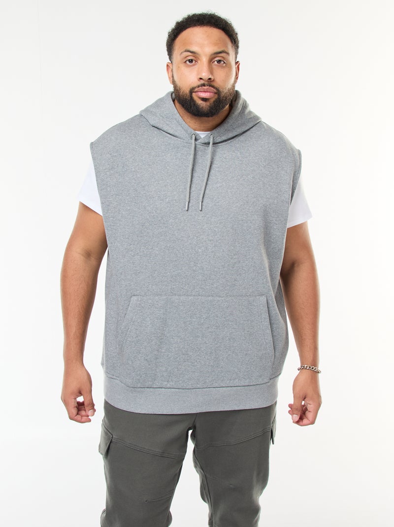 Sweat à capuche sans manches avec poche kangourou Gris - Kiabi
