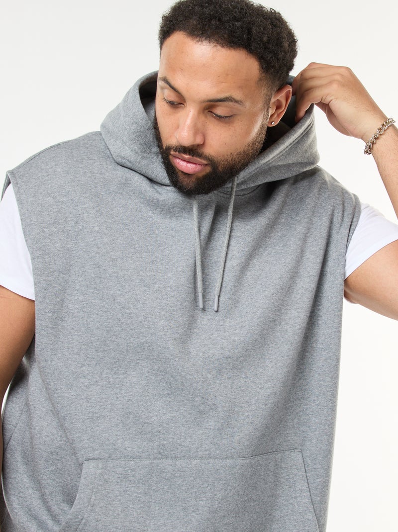 Sweat à capuche sans manches avec poche kangourou Gris - Kiabi