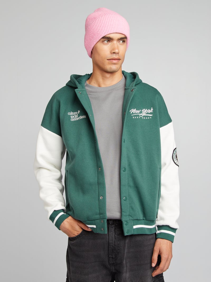 Sweat à capuche style campus Vert/blanc - Kiabi
