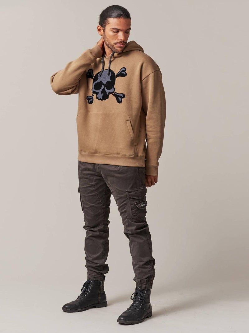 Sweat à capuche tête de mort 'Deeluxe' Beige foncé - Kiabi