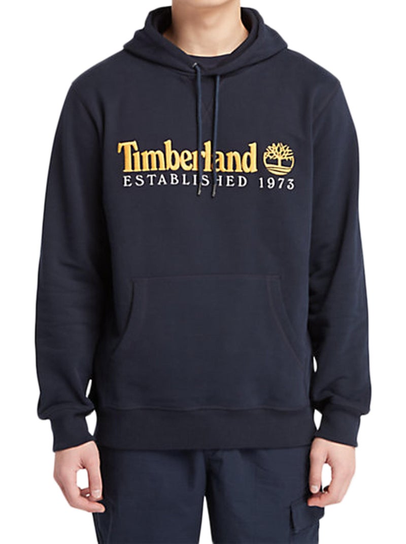 Sweat à Capuche Timberland Logo Brush Back Bleu - Kiabi