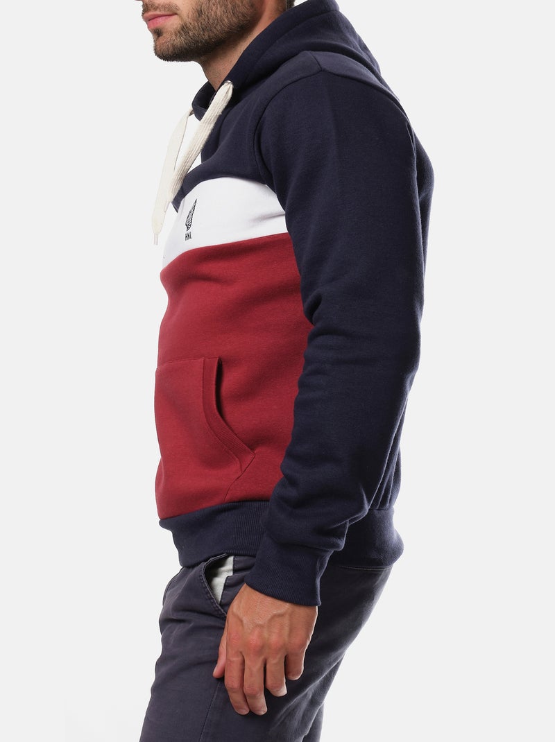 Sweat à capuche tri-color , logo poitrine Bleu marine - Kiabi