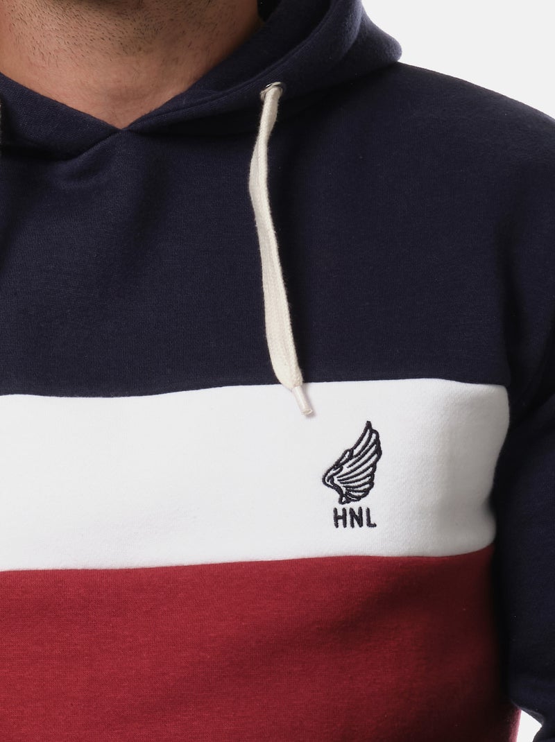 Sweat à capuche tri-color , logo poitrine Bleu marine - Kiabi