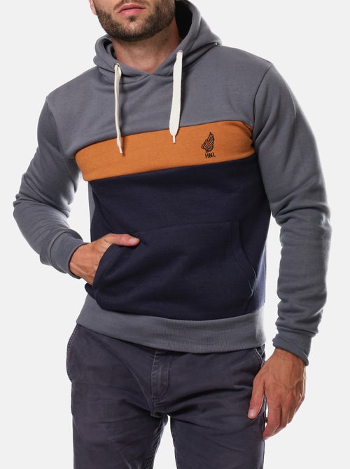 Sweat à capuche tri-color , logo poitrine - Kiabi