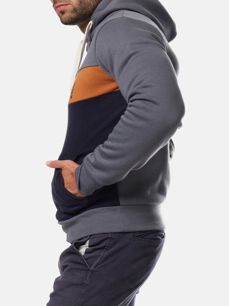 Sweat à capuche tri-color , logo poitrine Gris - Kiabi