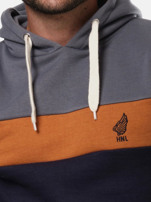 Sweat à capuche tri-color , logo poitrine - Kiabi