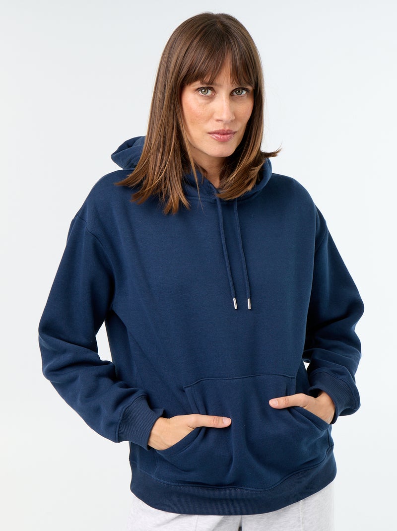 Sweat à capuche uni avec poche kangourou Bleu - Kiabi