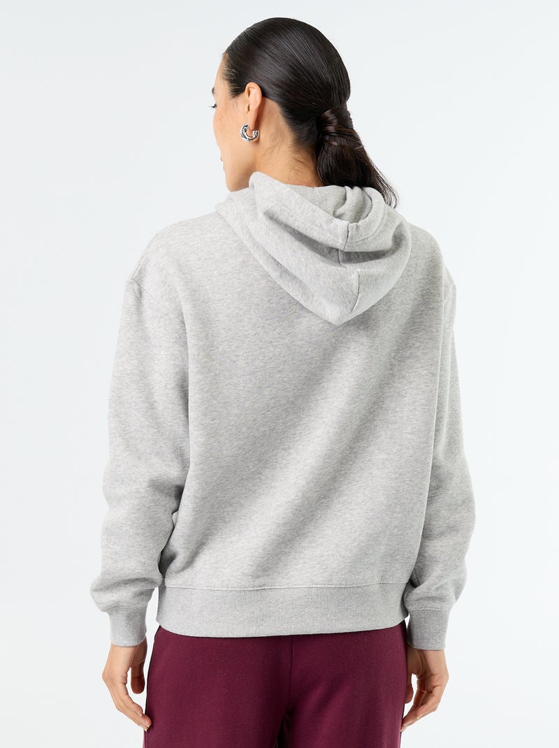 Sweat à capuche uni avec poche kangourou Gris - Kiabi
