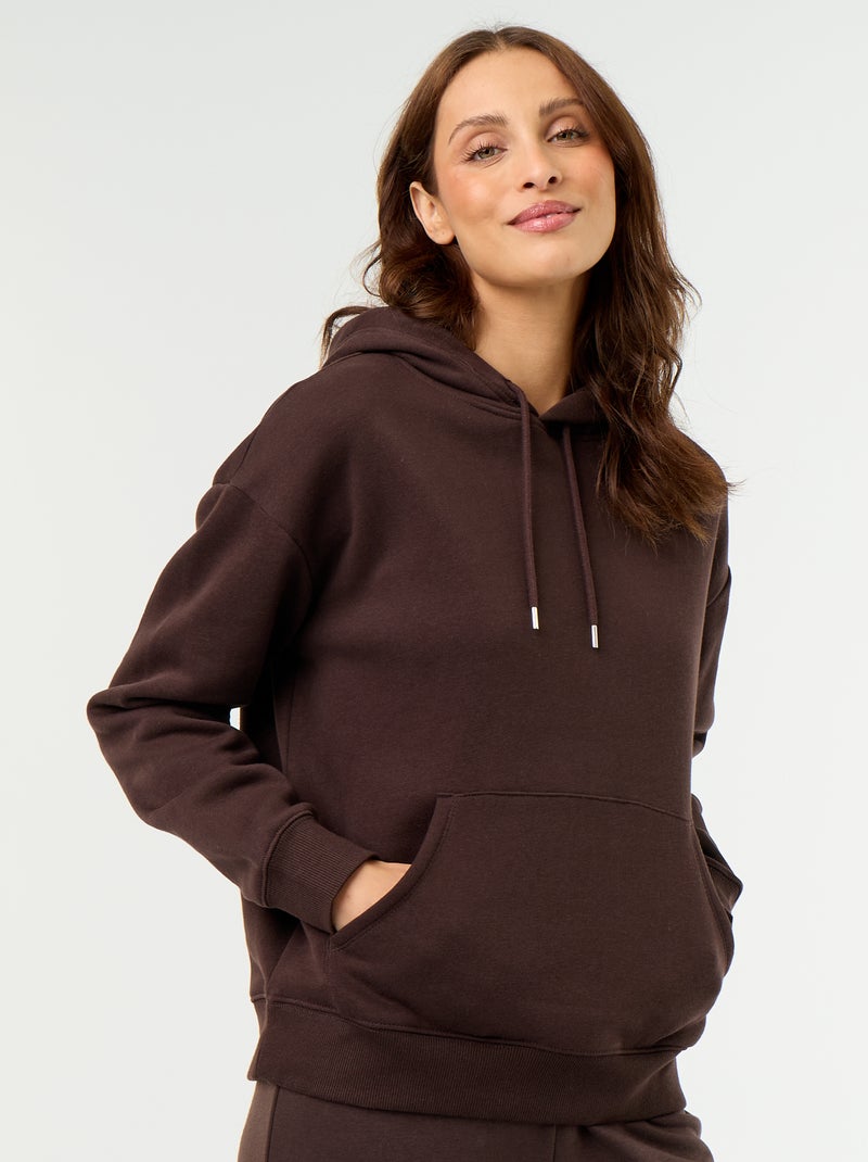 Sweat à capuche uni avec poche kangourou Marron - Kiabi