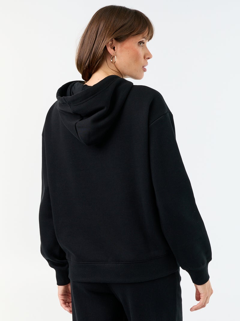 Sweat à capuche uni avec poche kangourou Noir - Kiabi