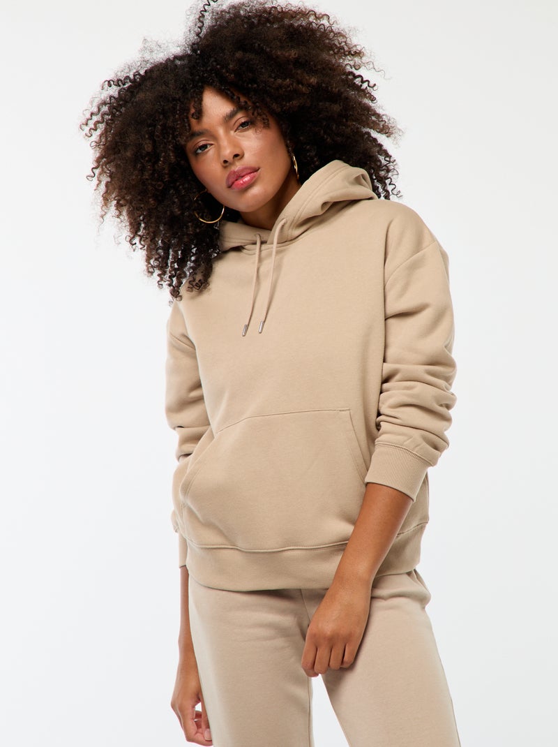 Sweat à capuche uni Beige - Kiabi